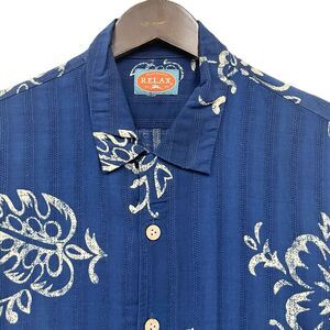 Tommy Bahama Relax Vtg Mens Size Medium Hawaiian Shirt Navy Blue Rayon Palms euc